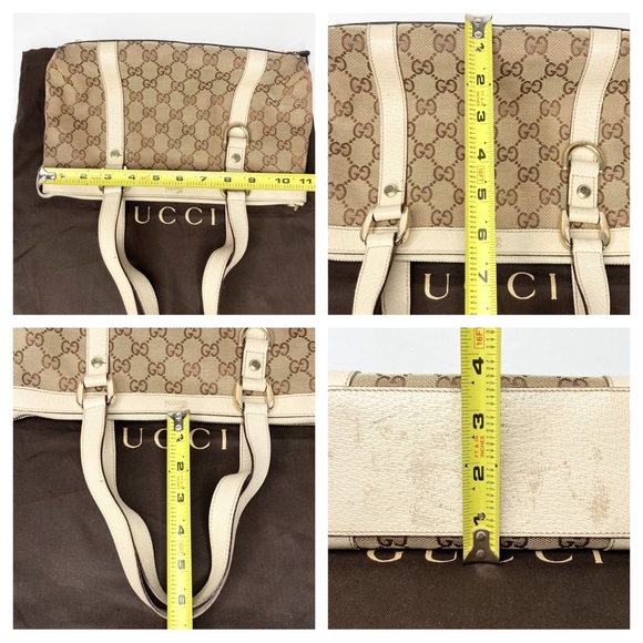 Authentic GUCCI Abbey Tote Tan GG Canvas & Beige Cream Leather - Picture 4 of 16